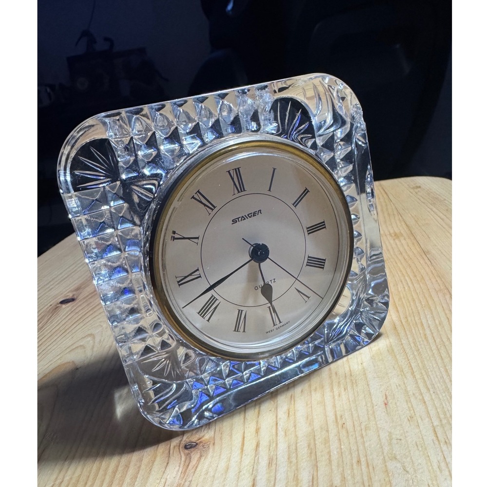 Vintage Staiger West Germany Quartz Lead Crystal Clock Roman Numeral
Has chip